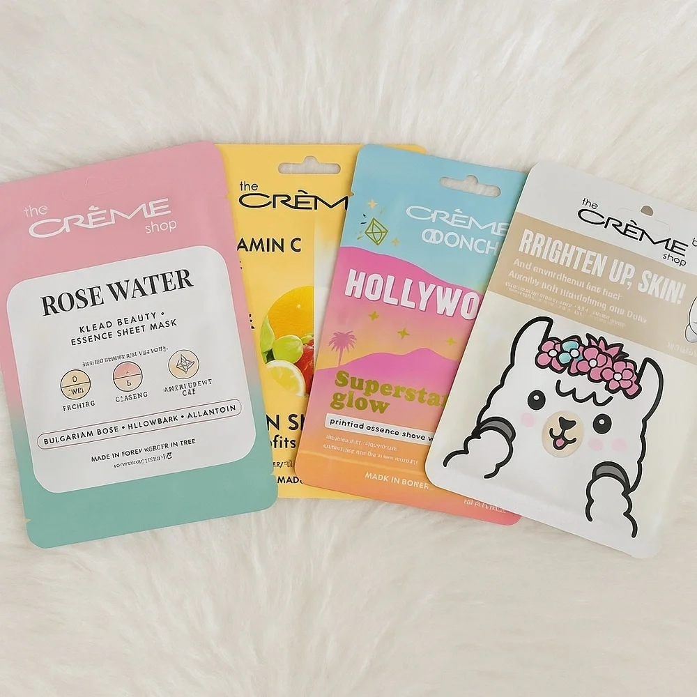 The Crème Shop Sheet Mask Variety 4-Pack – Rose Water, Vitamin C + MORE!